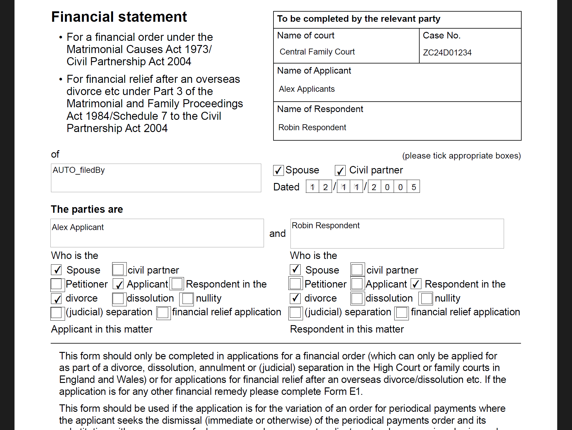 DivorceCompanion Form E Builder showing guided fields and auto-calculated totals